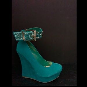 Teal Suede Wedges